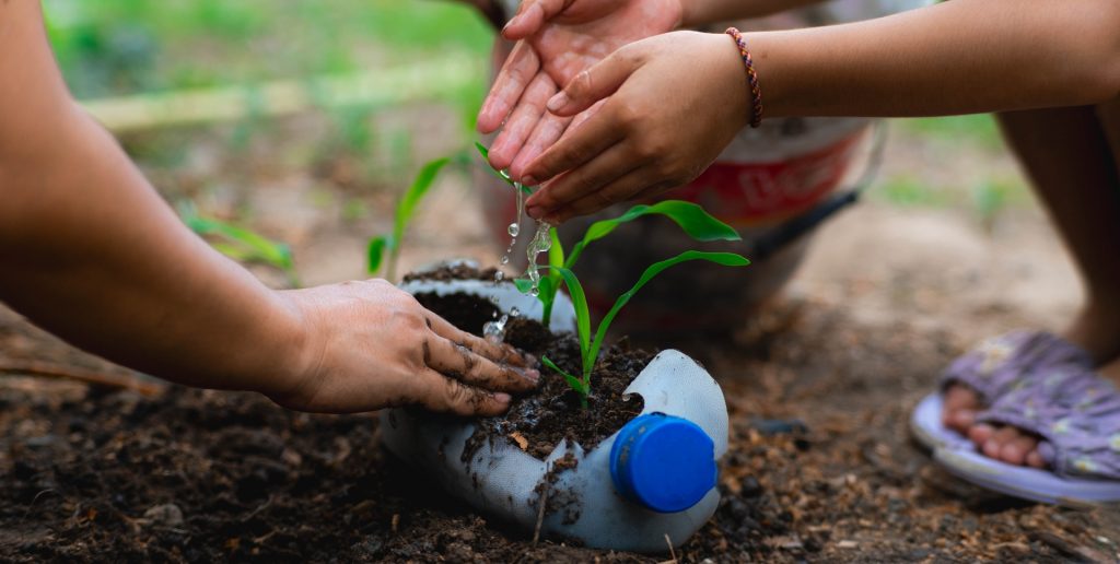 gardening which leads to outdoor learning at blue windmill day nursery, Rugby, UK